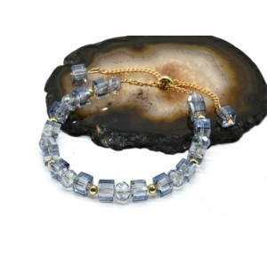 Браслет из циркона кубик гр.7мм цвет синий, 16см (иск.)