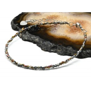 Браслет из циркона шарик гр.2мм цвет дымчато-золотой, 19см (иск.)