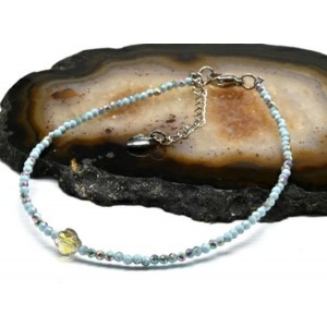 Браслет на ногу из циркона шарик гр.2мм, цвет голубой, 21см (иск.)