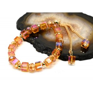 Браслет из циркона кубик гр.7мм цвет рыжий, 16см (иск.)