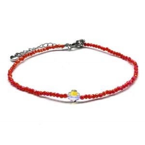 Браслет на ногу из циркона шарик гр.2мм, цвет оранжевый, 21см (иск.)