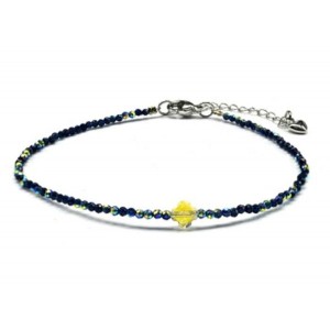 Браслет на ногу из циркона шарик гр.2мм, цвет золотисто-синий, 21см (иск.)