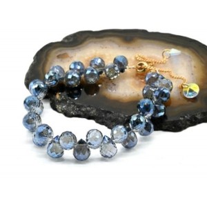 Браслет из циркона капля 10*8мм цвет синий, 16см (иск.)