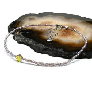 Браслет на ногу из циркона шарик гр.2мм, цвет сиреневый хамелеон, 21см (иск.)