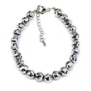 Браслет из циркона шарик гр.8мм цвет серебристый, 18см (иск.)