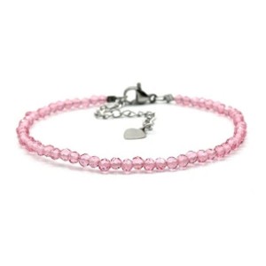 Браслет из циркона шарик гр.3мм цвет розовый, 17см (иск.)