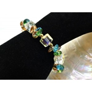 Браслет с цирконом "Кубики" 10мм цвет зеленый светлый, 16см (иск.)