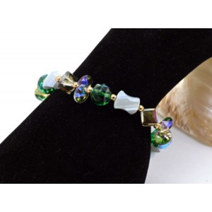 Браслет с цирконом цвет зеленый, 16см (иск.)