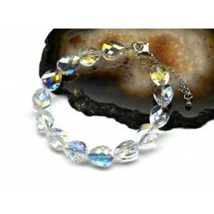 Браслет из циркона капля 9*12мм, цвет хрусталь хамелеон, 18см (иск.)
