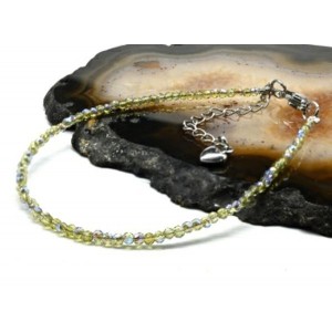 Браслет из циркона шарик гр.2мм цвет оливковый, 19см (иск.)