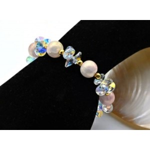 Браслет Шарики 10мм с цирконом цвет розовый, 17см (иск.)