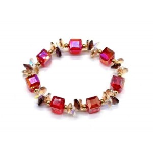 Браслет с цирконом "Кубики" 10мм цвет красный, 16см (иск.)