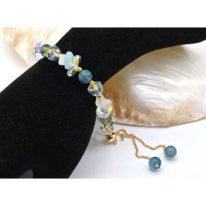 Браслет из циркона цвет хрусталь, зеленый, 16см (иск.)