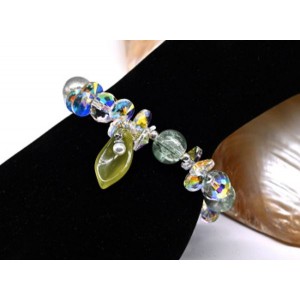 Браслет с цирконом "Лепесток" шарик 10мм цвет мятный, 17см (иск.)