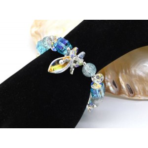 Браслет с цирконом "Лепесток" шарик 10мм цвет лазурный, 17см (иск.)