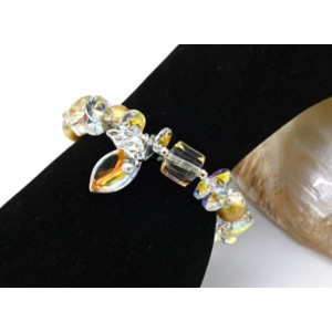 Браслет с цирконом "Лепесток" шарик 10мм цвет золотой, 17см (иск.)