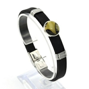 Браслет из каучука со вставкой из янтаря мозаика круг 15мм цвет зеленый, 21см