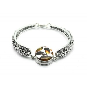 Браслет из медицинской стали с янтарной вставкой мозаика круг 18мм, 18см