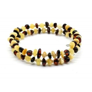 Браслет из янтаря на пружинке крошка цвет молочный, коньячный, 17см