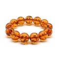 Браслет из янтаря шарик 16мм цвет коньячный, 17см (иск.)