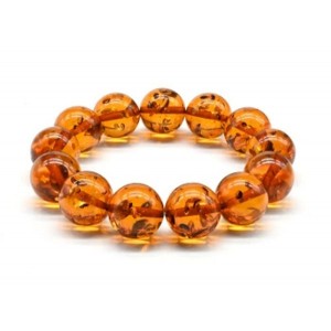 Браслет из янтаря шарик 16мм цвет коньячный, 17см (иск.)