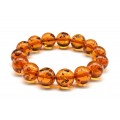Браслет из янтаря шарик 14мм цвет коньячный, 17см (иск.)