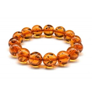 Браслет из янтаря шарик 14мм цвет коньячный, 17см (иск.)
