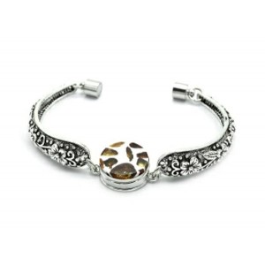 Браслет из медицинской стали с янтарной вставкой мозаика круг 18мм, 18см