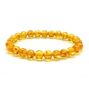 Браслет из янтаря шарик 8мм цвет лимонный, 17см (иск.)