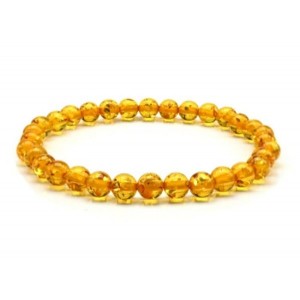 Браслет из янтаря шарик 6мм цвет медовый, 17см (иск.)