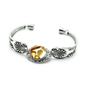 Браслет из медицинской стали с янтарем мозаика круг 18мм, 18см