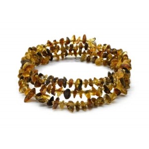 Браслет из янтаря на пружинке 3 витка крошка цвет зеленый, 17см