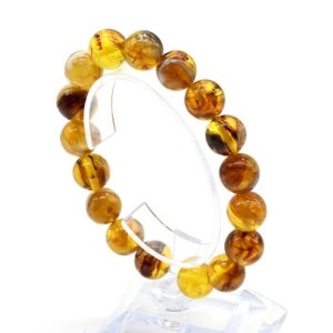 Браслет с шариками из янтаря 12мм цвет карамельно-лимонный, 17см (иск.)