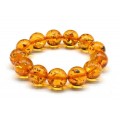 Браслет из янтаря шарик 16мм цвет светло-коньячный, 17см (иск.)