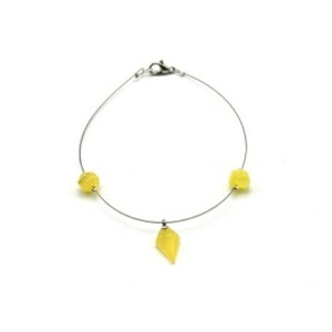 Браслет на ювелирном тросике с янтарем Кристалл с гранями цвет молочный, 17см