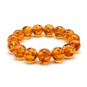 Браслет из янтаря шарик 14мм цвет светло-коньячный, 17см (иск.)