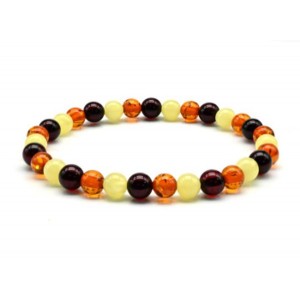 Браслет из янтаря шарик 6мм цвет молочный, коньячный, вишня, 16см (иск.)