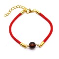 Браслет оберег красная нить с янтарем шарик 10мм цвет кофейный, золотистый, 18см