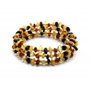 Браслет из янтаря на пружинке 3 витка крошка цвет ассорти, 17см