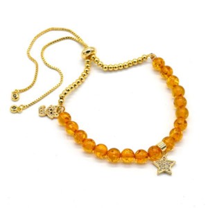 Браслет с шариками из янтаря 6мм цвет медовый, золотистый, 17см (иск.)