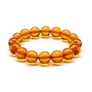 Браслет с шариками 12мм из янтаря цвет коньячный, 16см (иск.)
