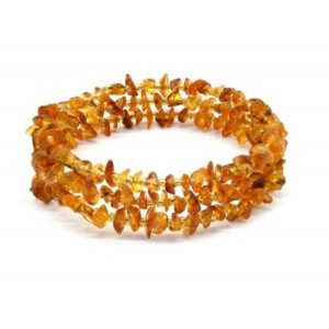 Браслет из янтаря на пружинке 3 витка крошка цвет светло-коньячный, 17см