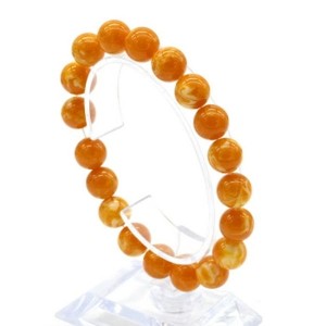 Браслет с шариками из янтаря 10мм цвет карамельный, 15см (иск.)