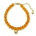 Браслет с подвеской Сердце 8*8мм, янтарь  шарик 6мм цвет медовый, золотистый, 18см (иск.)