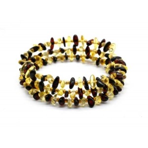 Браслет из янтаря на пружинке 3 витка крошка цвет лимонный, кофейный, 17см