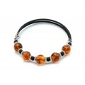 Браслет с янтарем на пружинке шарик 10мм цвет коньячный, 17см