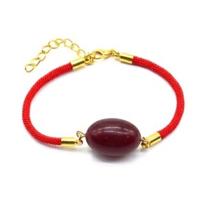 Браслет оберег красная нить с янтарем овал 15*22мм цвет вишня, 19см (иск.)