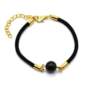 Браслет на шнурке с янтарем шарик 10мм цвет кофейный, золотистый, 18см