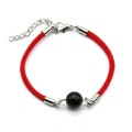 Браслет оберег красная нить с янтарем шарик 10мм цвет кофейный, серебристый, 18см
