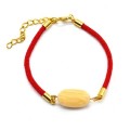 Браслет красная нить с янтарем овал 12*20мм цвет молочный, 19см (иск.)